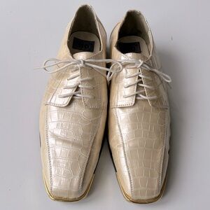 sio Men’s Cream Faux Leather Crocodile Pattern Gold Accent Men Shoes Sz 12W